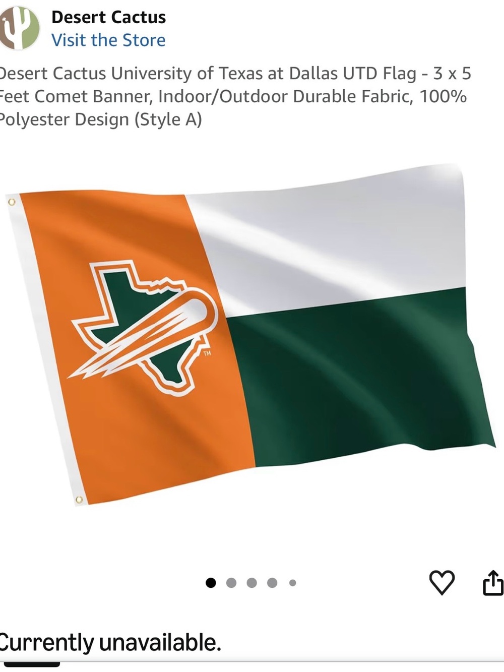 UT DALLAS UTD Comet Banner Flag in Orange, White & Dark Green